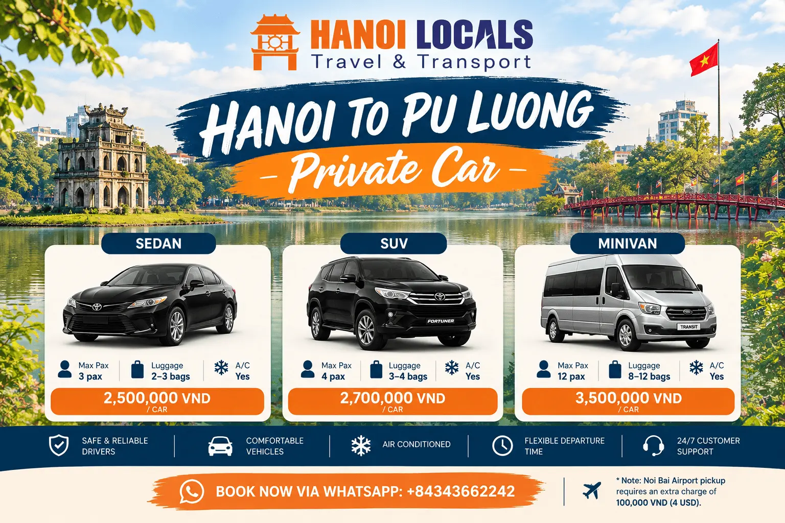 Hanoi to Pu Luong private car - Hanoi Locals